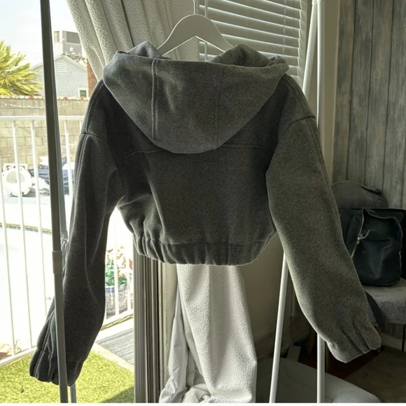 Zara Felt Texture Gray Cropped Hoodie Jacket - Picture 4 of 5
